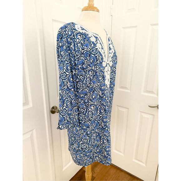 Lilly Pulitzer Julianna Tunic Dress Indigo Chasing Tail Large Beaded - Picture 2 of 6
